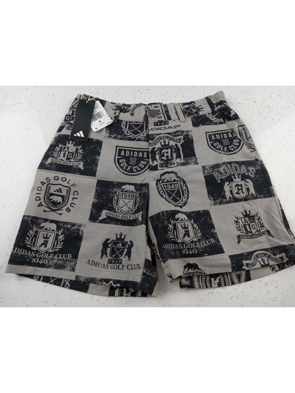 adidas Go To Printed Golf Shorts Mens Small Charcoal Grey Club Crest New S